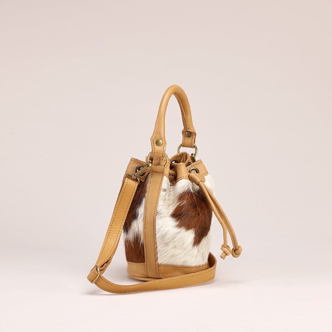 Mini-Bella Bucket Bag: Cowhide Tan
