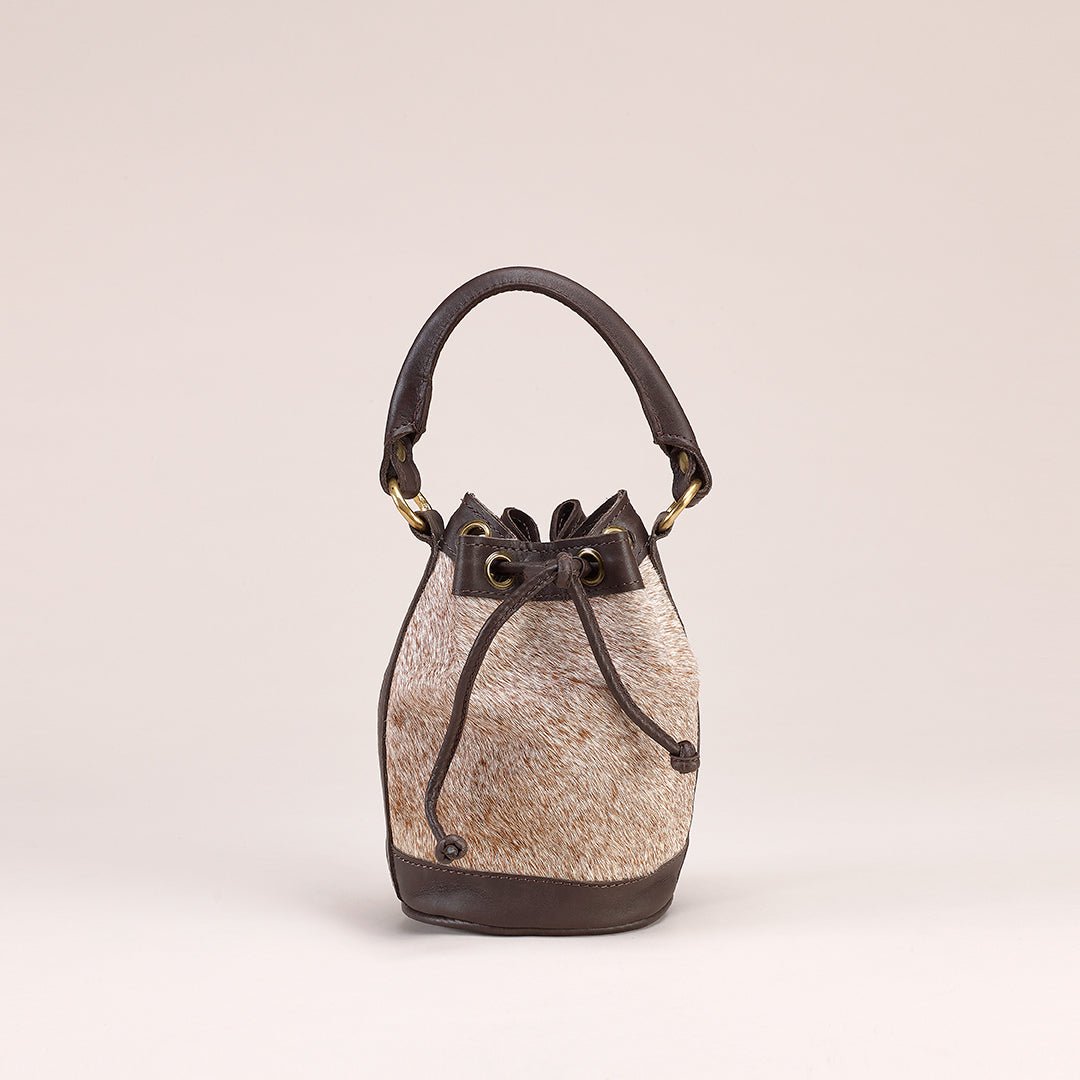 Mini-Bella Bucket Bag: Cowhide Mahogany